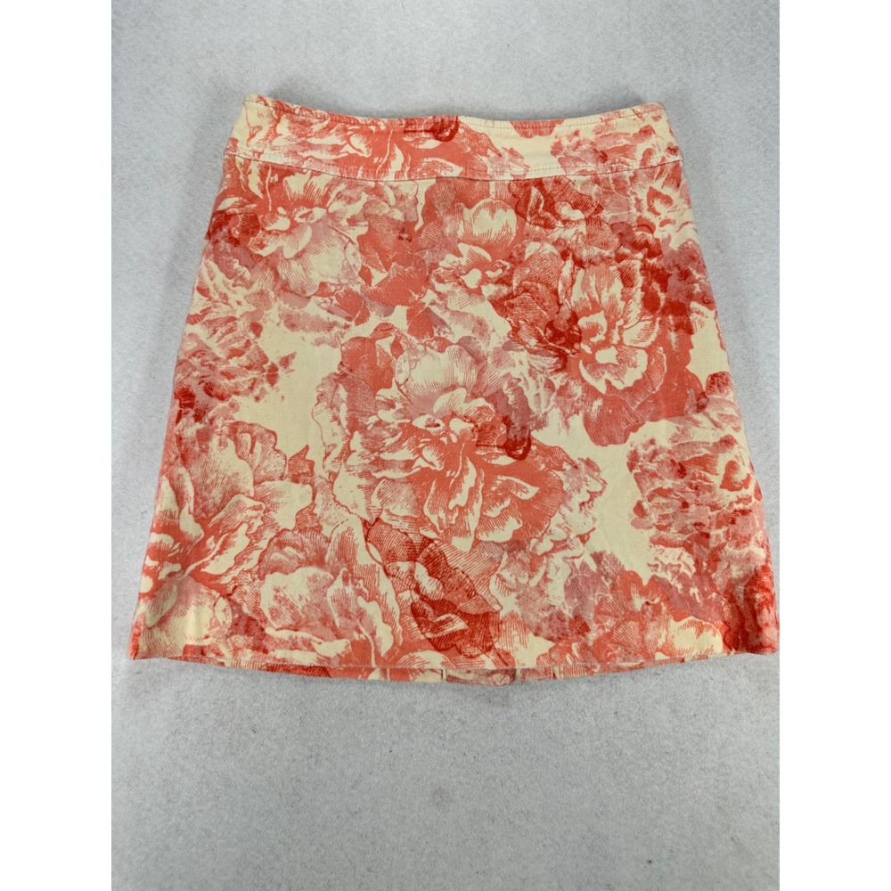 Elevenses Anthropologie Floral Corduroy Mini Skirt Coral Cream Size 12 A-Line